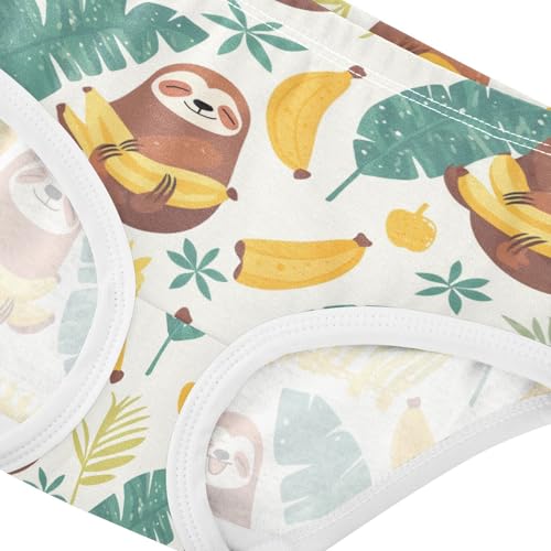 Wusikd Cute Sloth Bananas Girls' Underwear Cotton Tropical Leaves Girls Briefs Soft Toddler Underwear 2T4