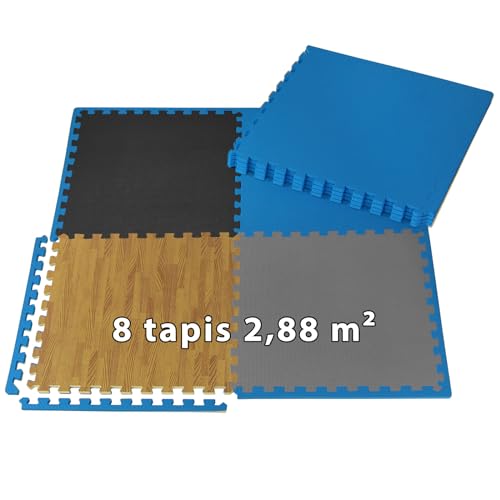 ALPIDEX 8 Pièces Tapis Protection Sol 60x60x1 cm Matelas Puzzle 2,88 m² EVA Caoutchouc Tapis Bordures Antidérapant Tatami Fitness Sport Dalle Mousse Gym...