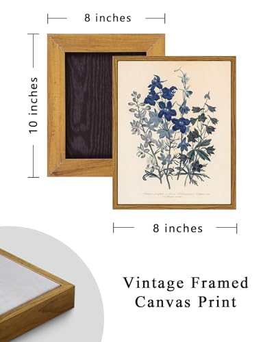Image of ARPEOTCY Vintage Framed Botanical Wall Art, Bedroom Bathroom Blue Flowers Pictures Art Decor, Canvas Print Retro Paintings, Home Rustic Farmhouse Neutral Decor, 8x10 Inch