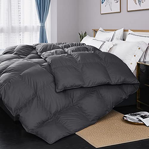 Acrafsman Down Feather Comforter Queen, Poly-Cotton Fabric, Medium Warmth All Season Duvet Insert, Comfortable Queen Size Comforter(Grey,90X90Inches) #TOP2