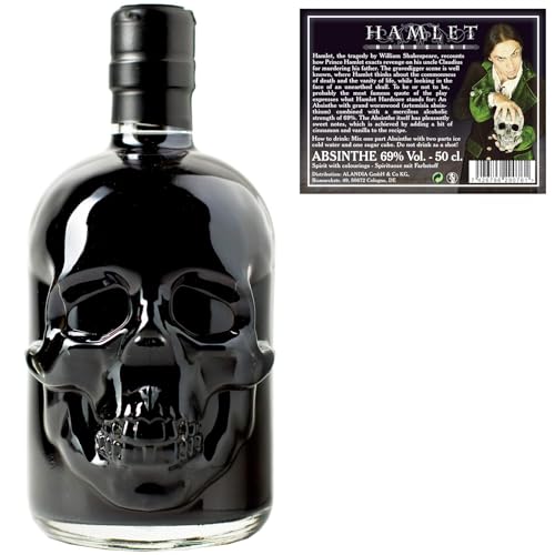 Schwarzer Absinth von ALANDIA | Hamlet Hardcore Black | Mit Wermut/Thujon | 69% | Totenkopf Flasche | (1x 0,5 l)