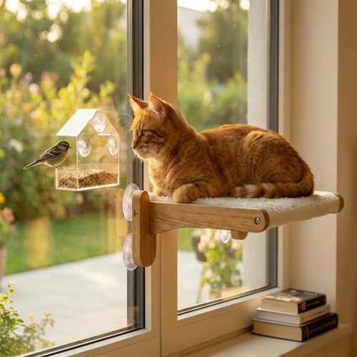 2-in-1 Cat Window Perch & Bird Feeder - product image - cat window bird feeder with multiple perches