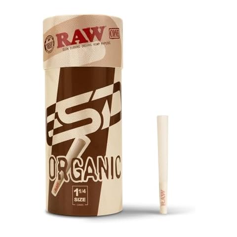 RAW Cones Organic 1-1/4 Size | 50 Pack | Pre Rolled Rolling Paper with Tips & Packing Tubes Included Cover
