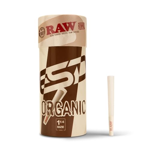 Image of RAW Cones Organic 1-1 /4 Size | 50 Pack | Pre Rolled Rolling Paper with Tips & Packing Tubes Included