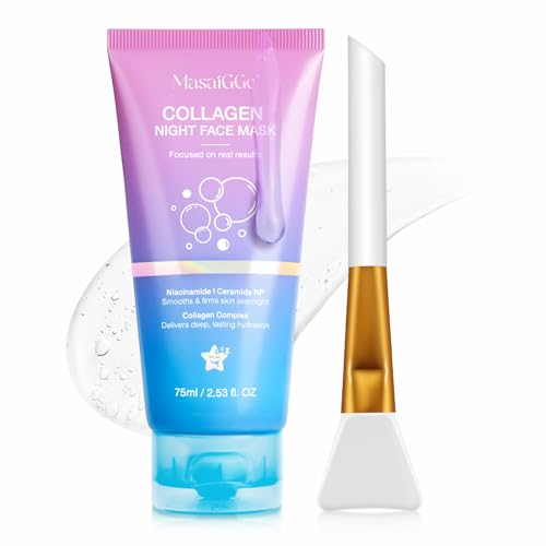 Collagen Night Wrapping Mask | Collagen Overnight Peel-Off Mask with Hyaluronic Acid Peel Off Face Masks Skincare & Deep Hydration Firming & Pore Minimizing Reduces Fine Lines Wrinkles 75ml