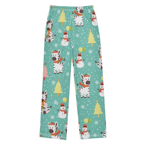 Zebra Xmas Tree Snowman Boys Long Pants Soft Trousers Elastic Waist Kids Lounge Bottoms with Pockets S-XL