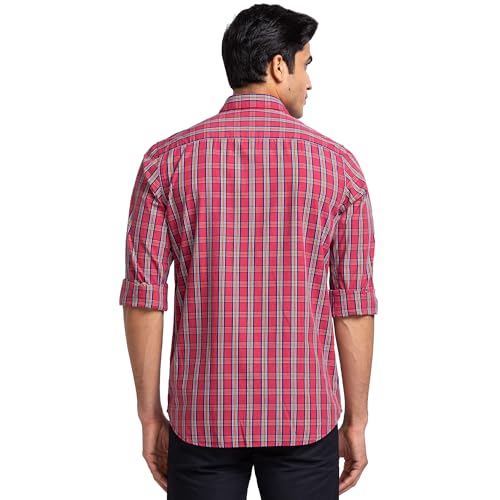 Image of Park Avenue Men's Pure Cotton Checks Pattern Slim Fit Cut Away Collar Full Sleeve Casual Shirt