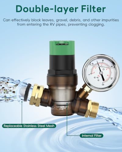 Adjustable Water Pressure Regulator for RV Camper with Gauge,2027 Update — view 5