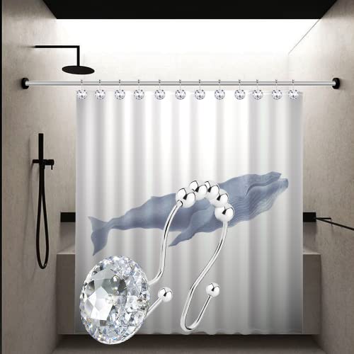 12Pcs Shower Curtain Hooks Rings For Bathroom, Double Hooks Glide Anti Rust Crystal Rhinestones Shower Curtain Rings Hangers For Shower Curtains, Clothing, Towels, Etc. (Crystal White) #TOP5