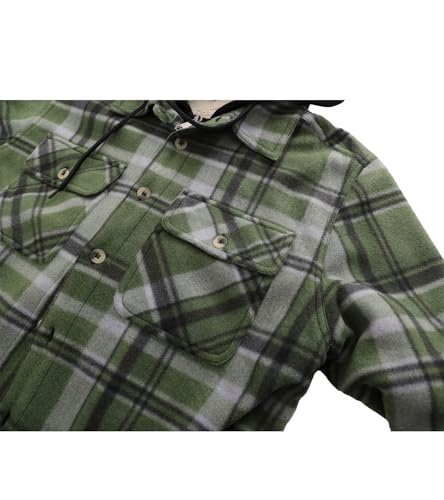 Image of LeeHanTon Mens Heavyweight Hoodies Casual Zip Up Plaid Flannel Shirt Jackets Winter Thick Berber Lined Fleece Coat