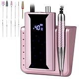 Professional Brushless Nail Drill, AZ GOGO 85W Cordless Electric Nail File 40000RPM Rechargeable Portable Nail Drill Machine for Gel/Acrylic Nails Salon Level （Rose Gold