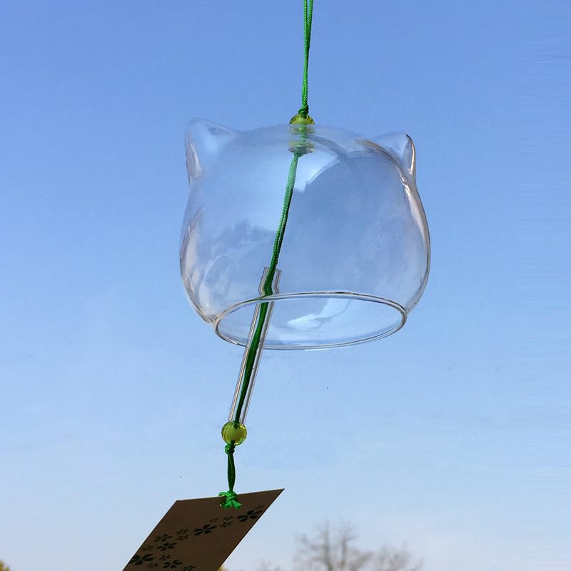 Wind Chime, Glass Wind Chime, Stylish, Japanese Design, Cool Tone, Wind Chime, Goldfish, Clover, Horn, Cat, Short Booklet Included, Christmas Present, Gift (Cats, Transparent) : DIY, Tools & Garden