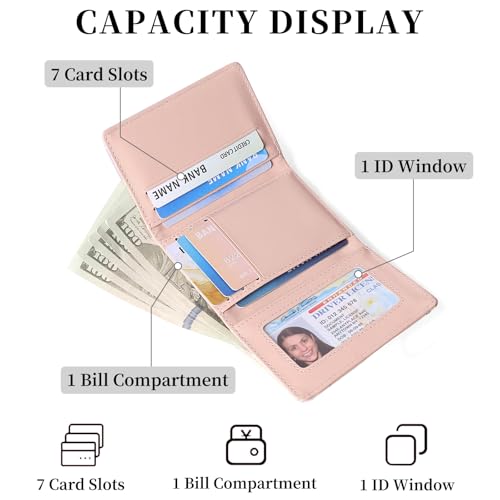 Image of RNIEGA Small Wallets for Women Trifold Vegan Leather Wallet RFID Blocking Card Holders with ID Window