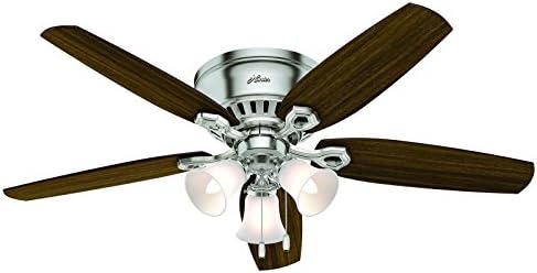 Hunter Fan 52 inch Low Profile Brushed Nickel Indoor Ceiling Fan with Light Kit and Remote Control (Renewed)
