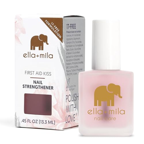 ella+mila “First Aid Kiss” Nail Strengthener and Growth treatment- Nail Repair Solution & Growth Treatment for Thin, Brittle & Damaged Nails – Nail Hardener with Vitamin E (0.45 fl oz)