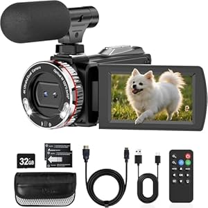 Videokamera 4K Camcorder, 48MP 21X Digitalzoom Vlogging Kamera für YouTube, 3.0'' 270°Drehbarer Screen Vlog Camera, Video Kamera mit Mikrofon, Fernbedienung, HDMI-Kabel, 2 Batterien (32GB Videokamera)