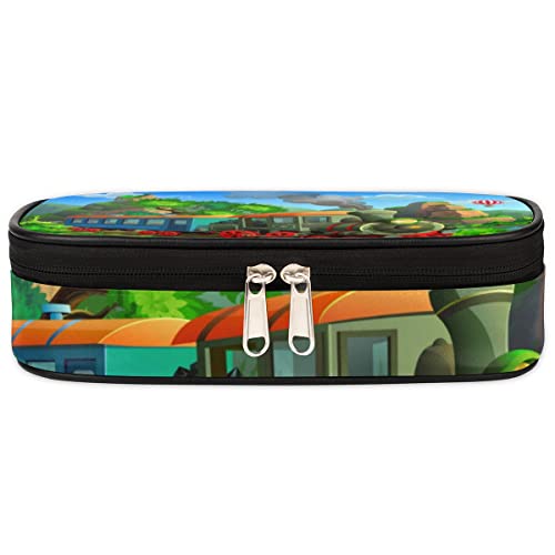 Image of Pardick Vintage Steam Train Big Capacity Pencil Pen Case Cute Steam Train Large Pencil Pouch with Zipper Compartments Pencil Bag for Boys Girls Adults Student Office School Supplies