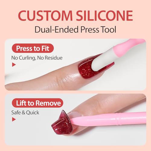 Makartt Semi Cured Gel Nail Strips: Dark Red 32pcs Nail Wraps and 30pcs Toenail Stickers for Women Long Lasting, Easy to Apply & Remove Hema-Free, TPO-Free with 1 Prep Pads, Nail File & Plastic Stick — view 5