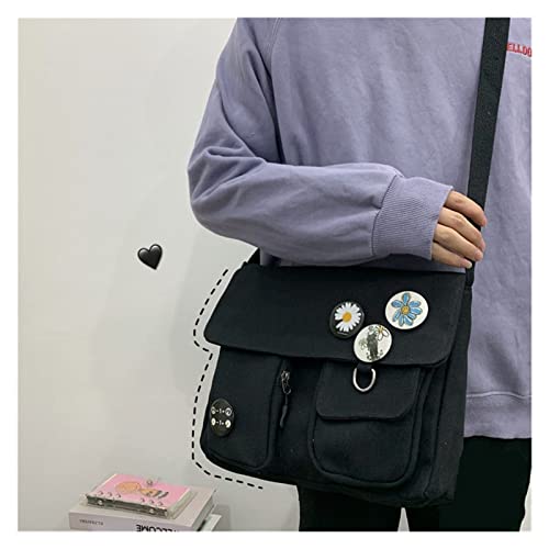 LHYLHY Canvas Diagonal Cross Bag Jugend Mode Lässige Version Damen Große Kapazität Umhängetasche Feste Farbe Frauen Messenger Bags (Color : Black) Cover