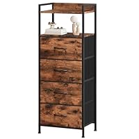 Somdot Tall Chest of Drawers for Bedroom with 4 Drawers, Storage Unit with Fabric Drawers for Closet Bedside Dorm Kids Nursery Laundry Living Room Entryway Hallway, Wood Grain Print
