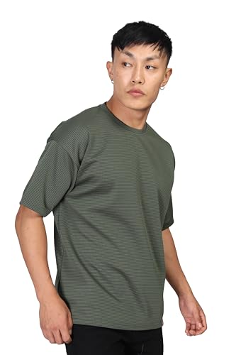 SHODOX® Men Oversized T Shirt Solid Dotted Design | Round Neck Loose Fit Drop Shoulder Casual Cotton T-Shirt for Men