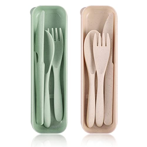 Couverts Portable de Voyage 2 Pcs, Ensembles de couteaux et de fourchettes en plastique, étui de rangement avec de voyage fourchette cuillère baguettes ustensiles pour pique-nique et camping Cover