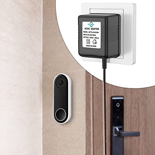 Video Doorbell Power 26Ft/8M Power Adapter 120V To 24V Ac/500Ma Black Transformer, Adapter, Compatible With Video Doorbell And Thermostat #TOP2