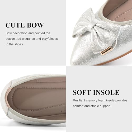 FUDYNMALC Womens Ballet Flats Shoes: Foldable Dressy Wedding Ballerina Shoes Sparkly Bowknot Pointed Toe Slip on Walking Loafers, Sliver, Size 7 by FUDYNMALC - Used condition - Image 4