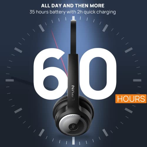 LEVN Bluetooth Headset, Wireless Headset with Microphone & Mute Button, 60Hrs Talk Time, On-Ear AI Noise Cancelling Headphones with Bluetooth 5.2 Multipoint for Trucker/Remote Work/Online Class/Zoom by LEVN - Image 5