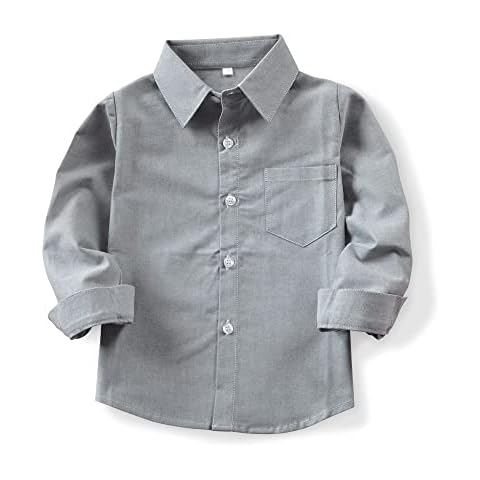 Phorecys Boys' Oxford Dress Shirts Long Sleeve Button Down Solid Casual Western Shirt N002 Grey Tag 90CM - 12-18 Months Cover