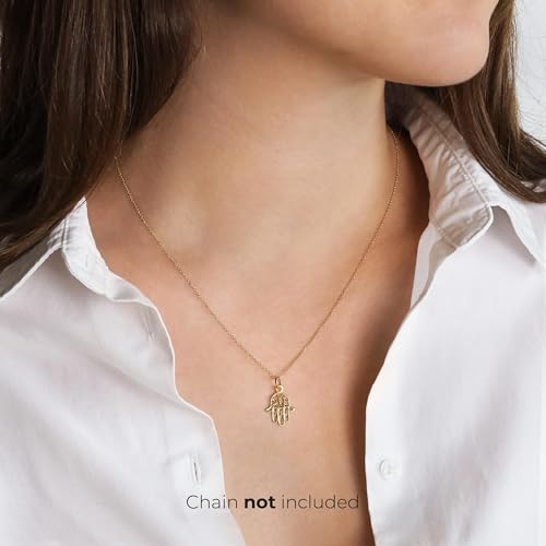 Lucchetta - 14k Gold Hamsa Hand Pendant - Mano de Fatima, Good Luck Charm Gifts, Fits Perfectly with Necklace up to 4mm, Authentic Jewelry Made in Italy2