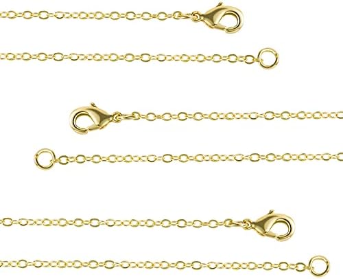 Wholesale 12 PCS Gold Plated Brass Flat Cable Chain Finished Necklace Chains Bulk for Necklace Making (24 Inch(2 MM))