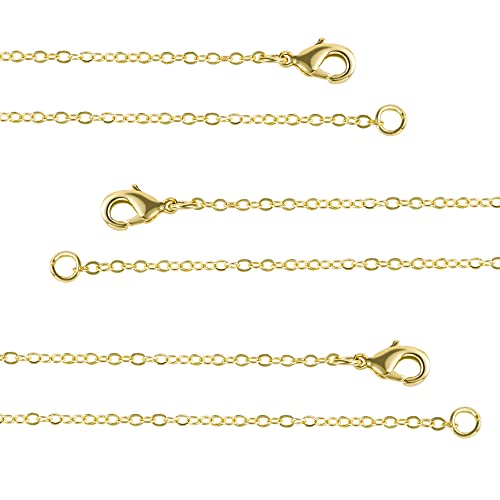Wholesale 12 Pcs Gold Plated Brass Flat Cable Chain Finished Necklace Chains Bulk For Necklace Making (24 Inch(2 Mm)) #TOP22