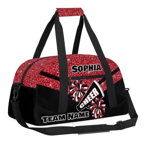 Personalized Cheer Bag Customized Cheerleader Gym Bag Sport Duffel Bag with Name, Overnight Weekender Bags for Birthday Cheerleading Gift, (Glitter Red)3