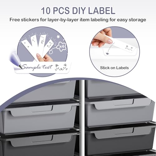 KINGRACK Rollcontainer mit 10 Schubladen, Rollwagen mit Schubladen für Bastelbedarf, Kunstmaterialien, Home Offices und Klassenzimmer (Grau)