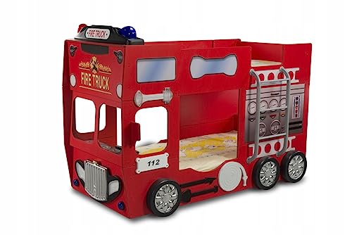 PLASTIKO | Lits superposés | Camion de Pompiers 116 x 150 x 207 cm | Confortable | Fonctionnel | pour Dormir | pour Deux | Matelas et Cadre Inclus | Parfait pour Une Petite pièce