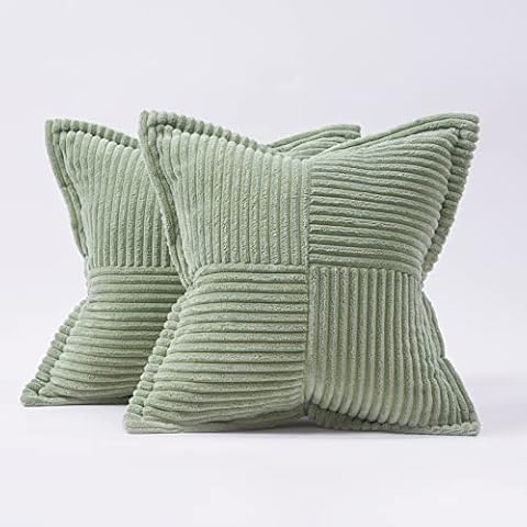 Topfinel Green Cushion Covers 40cm x 40cm,Scatter Autumn Sage Green Decorative Fluffy Pillows Cases,Cushions Cover 16x16 inches with Invisible Zipper for Sofa Bed Livingroom Bedroom,Pack of 2 Cover