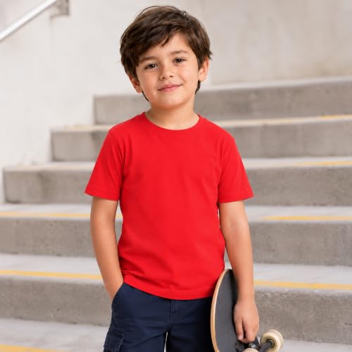 Image of Kids Round Neck Boys Tshirt | Short Sleeves | Natural Organic 100% Cotton Soft Comfortable Fabric | School Plain Color Original Branded Half Sleeve | T-Shirt for Boy Kid | Sleepwear Everyday Casual