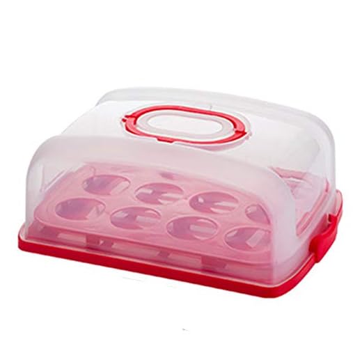 Cake and Cupcake Muffin Carrier with Easy to Transport Collapsible Handles Extra Large Rectangle Plastic Travel Platter for Muffins, Cookies or Dessert to Parties (Red)