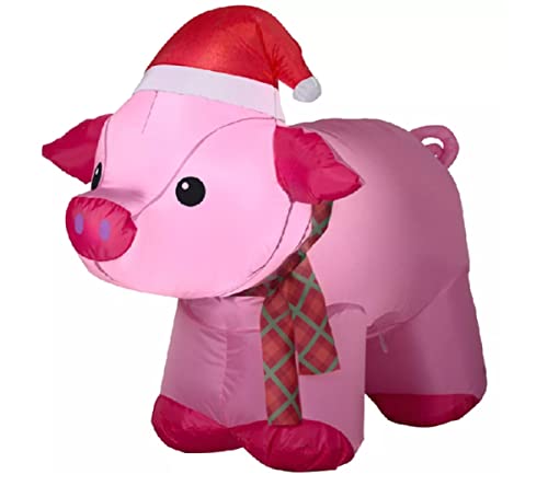 Enchanted Forest Cyber Distributors Inflatable Christmas Pig with Santa Hat Yard Decor