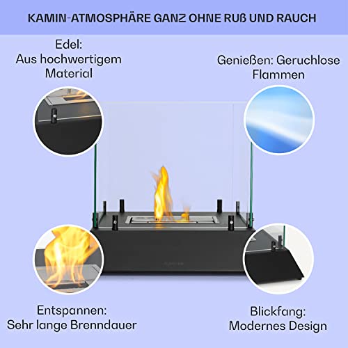 Klarstein Tischkamin Indoor, Tragbarer Bio Ethanol Tischkamin, Bioethanol Kamin, 4-6H Brenndauer, 2,2kW Ethanol Innen, Geruchsneutrales&Rauchfreies Tischfeuer Indoor&Outdoor, 48x48x40cm, Schwarz