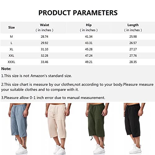 Rela Bota Men's Cotton Linen Pants Casual Beach 3/4 Shorts Summer Trousers Elastic Waist Lightweight Xl Khaki #TOP1