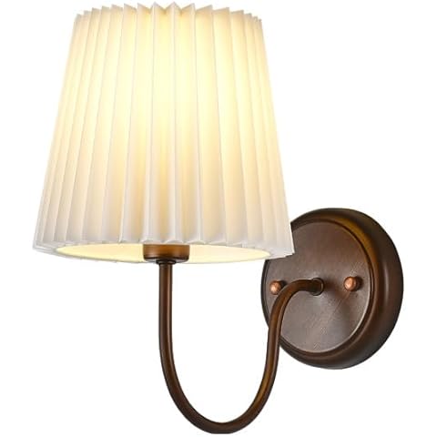 SWEMOPP Mid Century Wall Sconce Light with Pleated Fabric Shade Gooseneck Farmhouse Vintage Wall Lighting Fixture Oil Rubbed Bronze Antique Wall Lamp for Bedroom Bedside Living Room Bathroom Cover