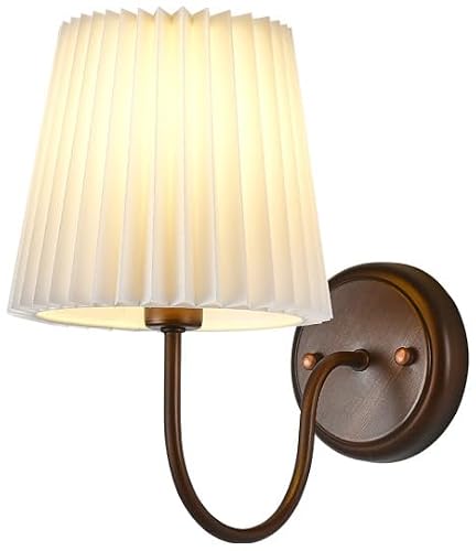 SXECAEPS Wall Sconces for bedroom Light with Pleated Fabric Shade Gooseneck Farmhouse Vintage Oil Rubbed Bronze Antique Lamp Bedroom Bedside Living Room Bathroom