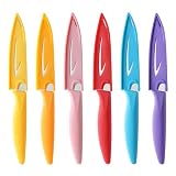 Mituer 6PCS Paring Knives, Stainless Steel Paring Knife Set with Matched Knife Sheath, 4 Inch Peeling Fruit Vegetable Kitchen Knife, German Steel, PP Plastic Handle