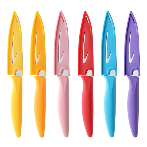 Mituer 6PCS Paring Knives, Stainless Steel Paring Knife Set with Matched Knife Sheath, 4 Inch Peeling Fruit Vegetable Kitchen Knife, German Steel, PP Plastic Handle