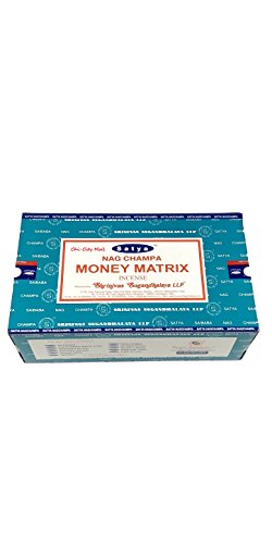 Satya Nag Champa Money Matrix Incense Sticks | Signature Fragrance | Net Wt: 15g x 12 boxes = 180g | Exclusively Made in India | Export Quality | Handrolled Non-Toxic Incense