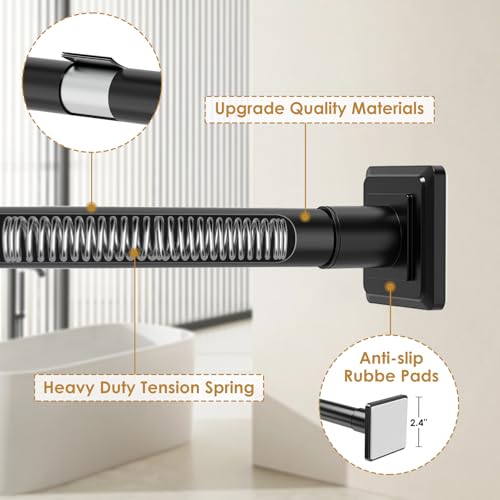 Image of Long Tension Shower Curtain Rod 31-96 Inch(8ft) No Drilling Adjustable Outdoor Curtain Rod 1 inch Dia Rustproof Stainless Steel for Patio Bathroom Windows Matte Black