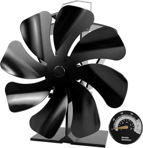 Tomersun 8 Blatt Ofenventilator, Wärmebetriebener Kaminventilator mit Thermometer, Leiser Betrieb, für Holzofen/Kamin | Energieeffizient & Einfach zu bedienen