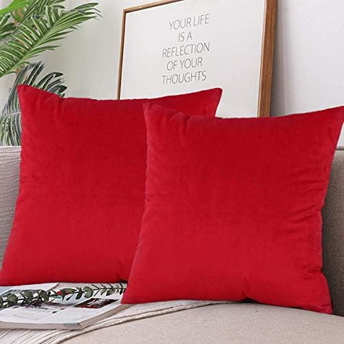 JUEYINGBAILI Throw Pillow Covers Velvet Decorative 2 Packs Ultra-Soft Red Pillowcase 18 x 18 Inch for Couch,Christmas,Sofa,Bedroom,Car,Square Solid Color